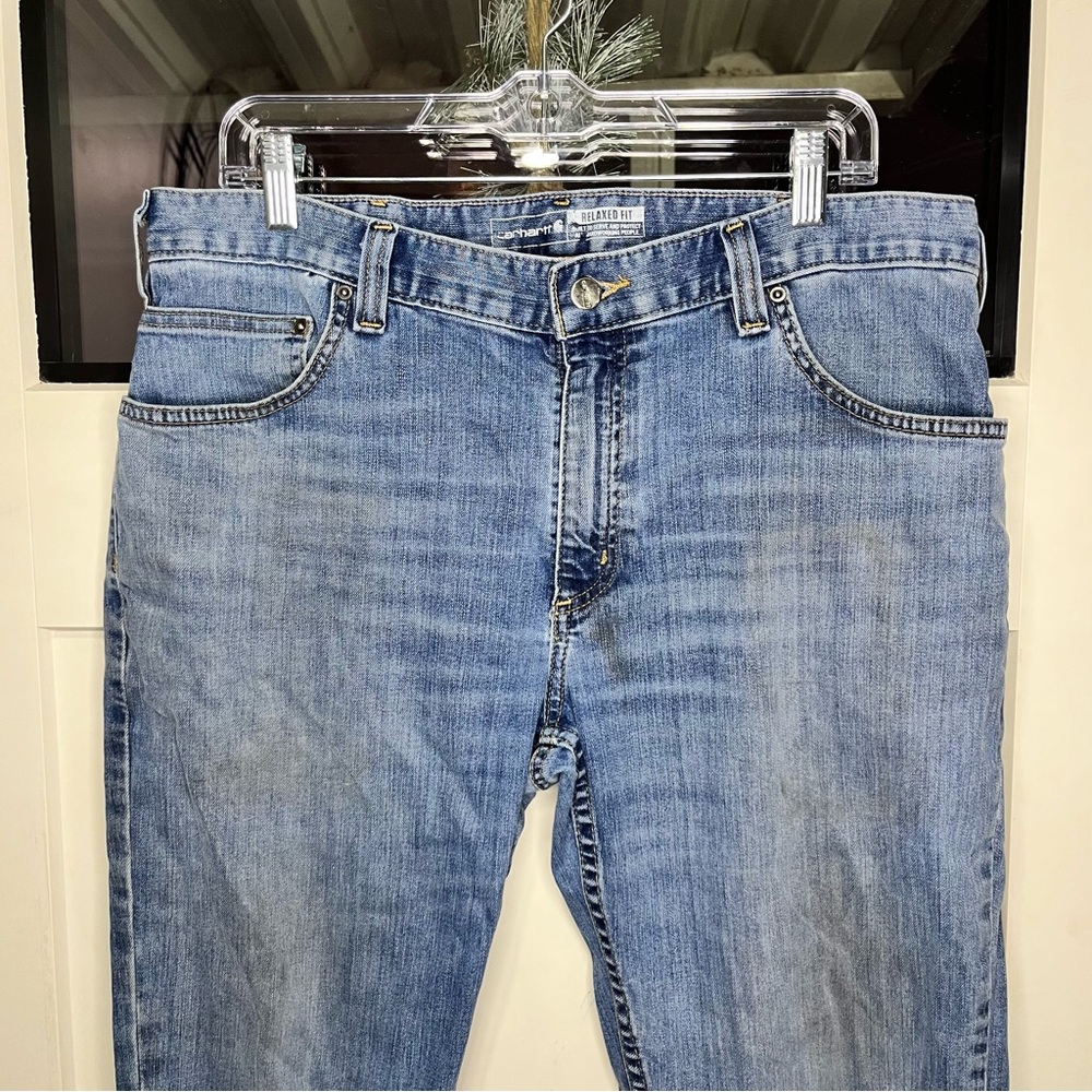 Carhartt Relaxed Fit Men’s Jeans 36x30 Blue Denim – Workwear – Distressed Fade - Picture 2 of 10